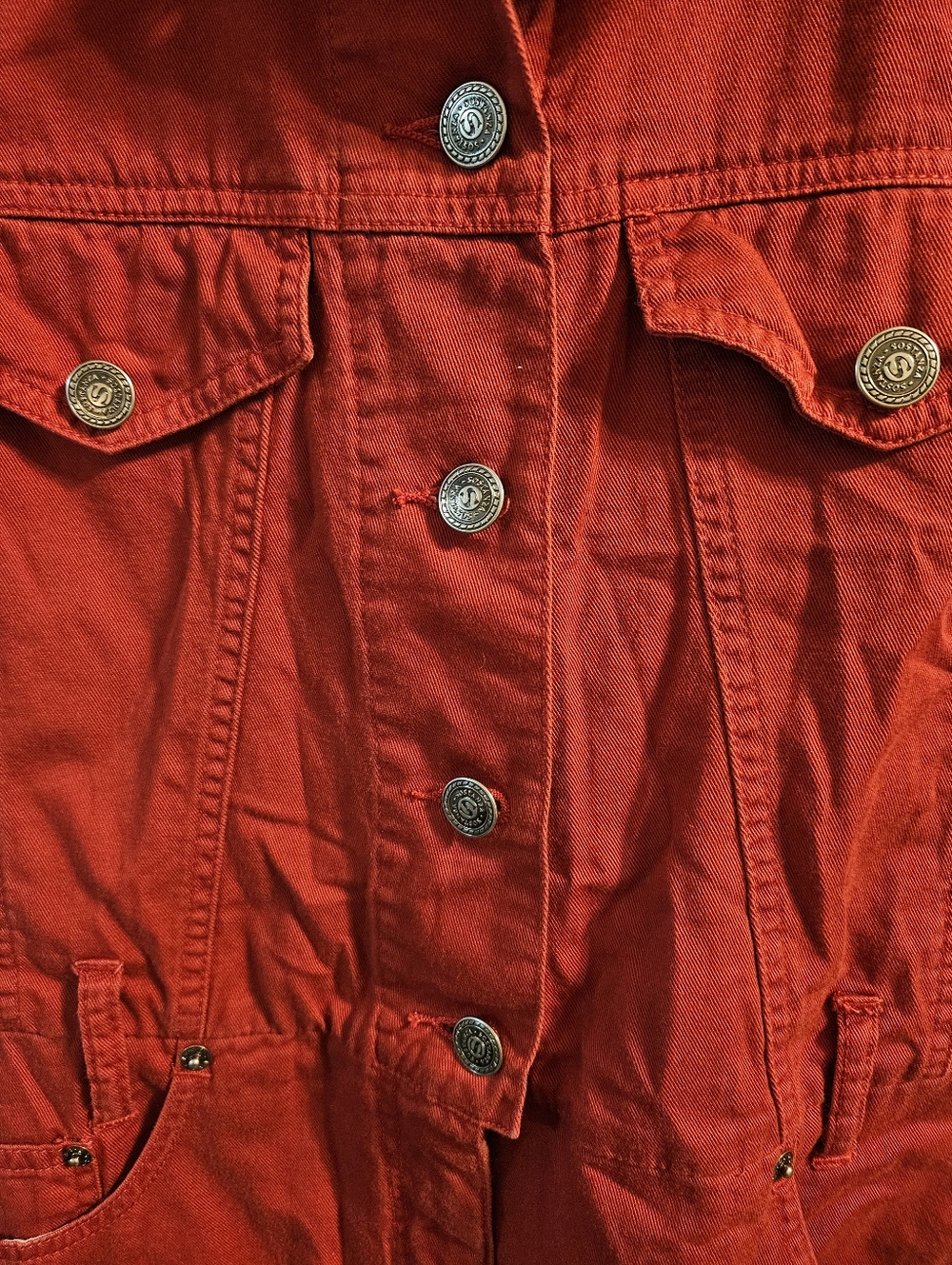 Red Denim Romper Shorts - Natural Choice Sostanza Workwear Style Size Small - Picture 3 of 6